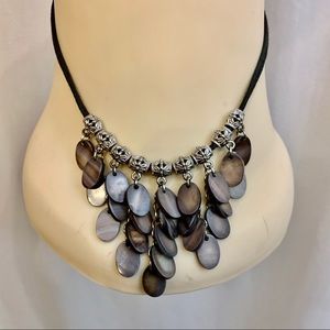 Lia Sophia Leather Chain‎ Necklace Silver & Stones